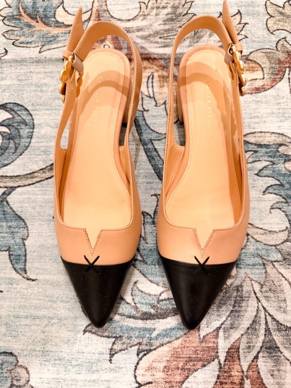 NEW Princess Kate Tan black pearl flats Camilla Elphick smoke/pet free - Picture 2 of 4